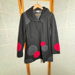 Carson Women Black Wool Blend Abstract Patchwork Coat‎ Size Medium